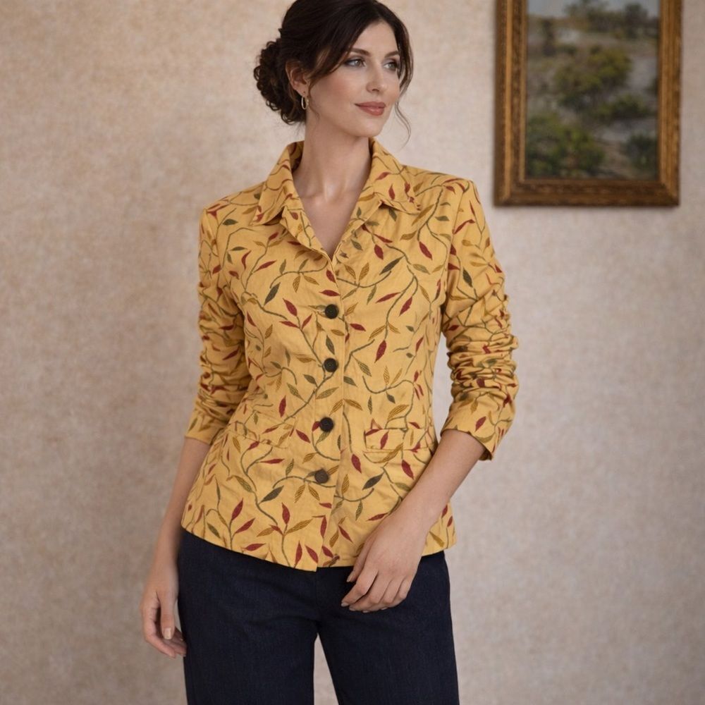 Itzyu Natural Clothing Cotton Floral Embroidered Jacket Made in BC